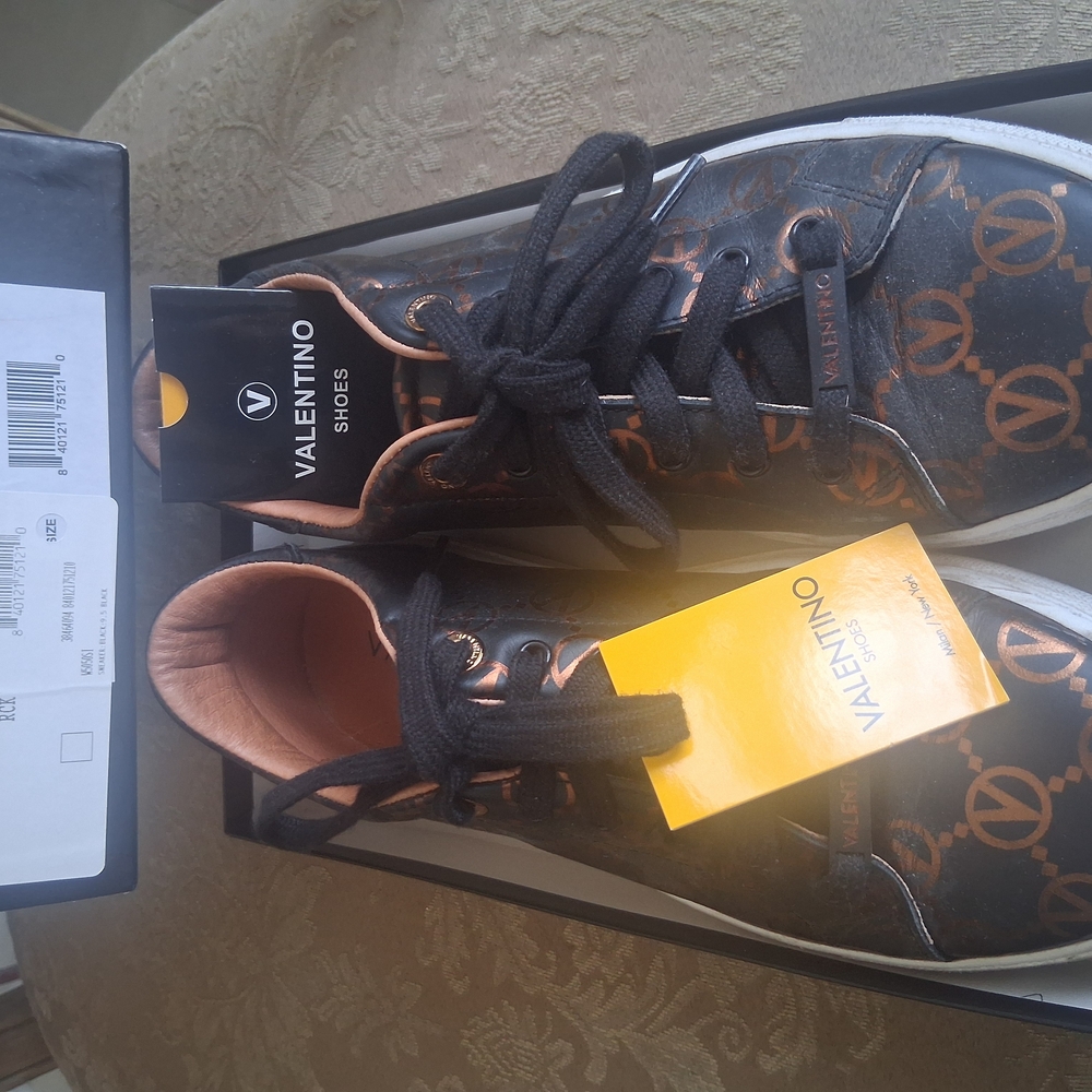 Valentino Women's Black and Gold Sneakers